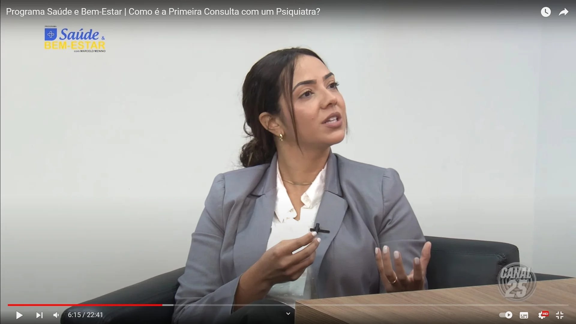 Capa de programa de saúde no YouTube sobre primeira consulta com psiquiatra