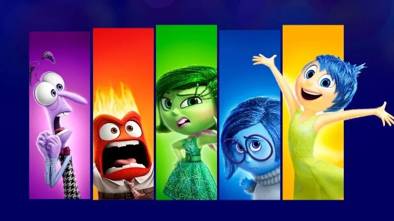 Personagens do filme Divertida Mente representando emoções básicas e funcionamento da mente